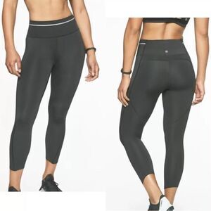 Athleta Sonic Reflective Capri Leggings • Dark Green • XS • High‑Rise Crop